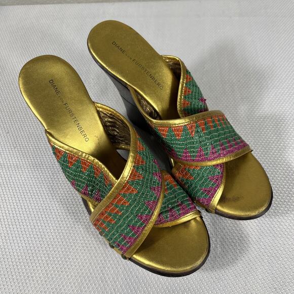 Diane Von Furstenberg Woven Wedge Sandal Size 9.5 - Picture 1 of 11